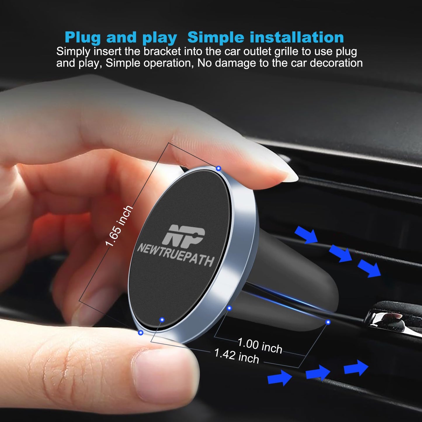 New True Path Ultra-Strong Aluminum Magnetic Phone Holder for Car [2-Pack] - Universal Air Vent Mount with 4 Metal Plates, Compatible with iPhone 16