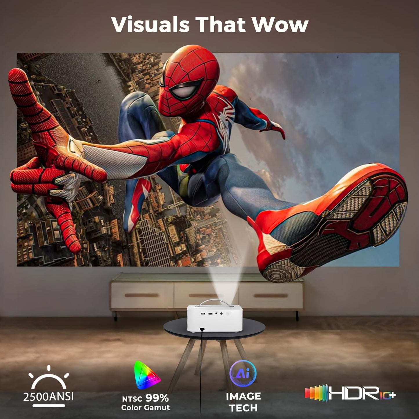 [Official-Apps & 2500 ANSI & 35W Dolby Audio] Outdoor-Projector-4k with WiFi and Bluetooth,AI Movin 2.0 OS Smart Projector,AI Auto Focus HDR10+