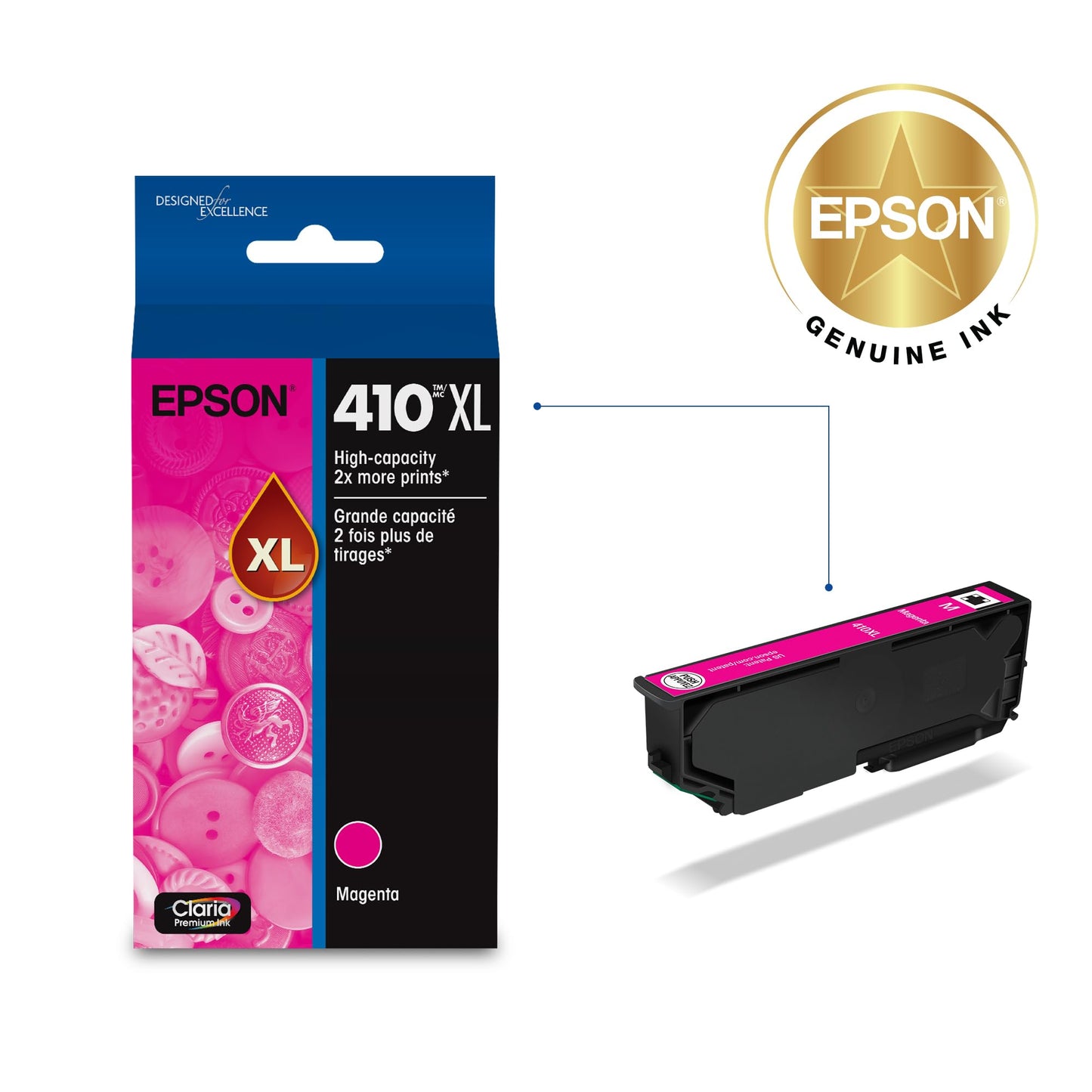 EPSON 410 Claria Premium Ink High Capacity Magenta Cartridge (T410XL320-S) Works with Expression XP-530, 630, 640, 7100, 830
