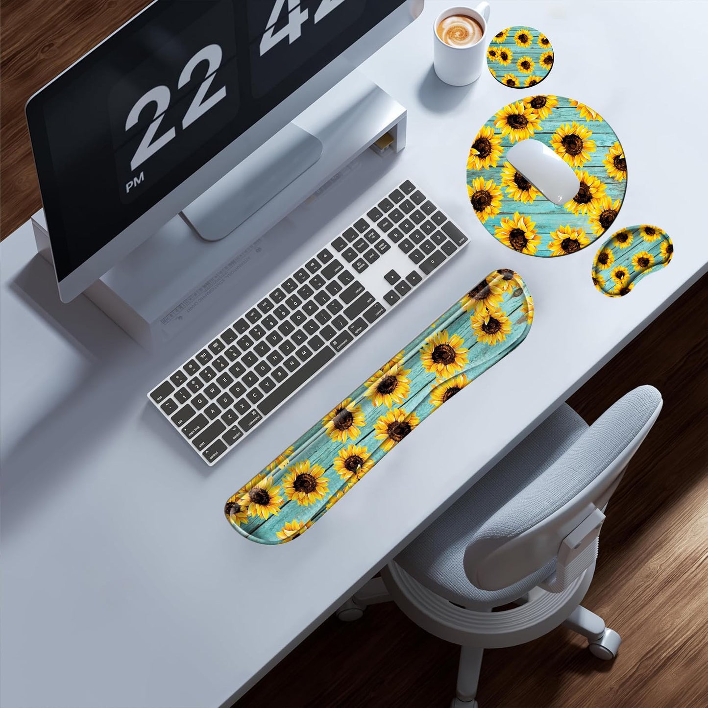 Sunflower Mouse Pad and Keyboard Wrist Rest Ergonomic Wrist pad for Keyboard and Mouse Mat Set 4 in 1 Mousepad with Wrist Support Memory Foam Computer
