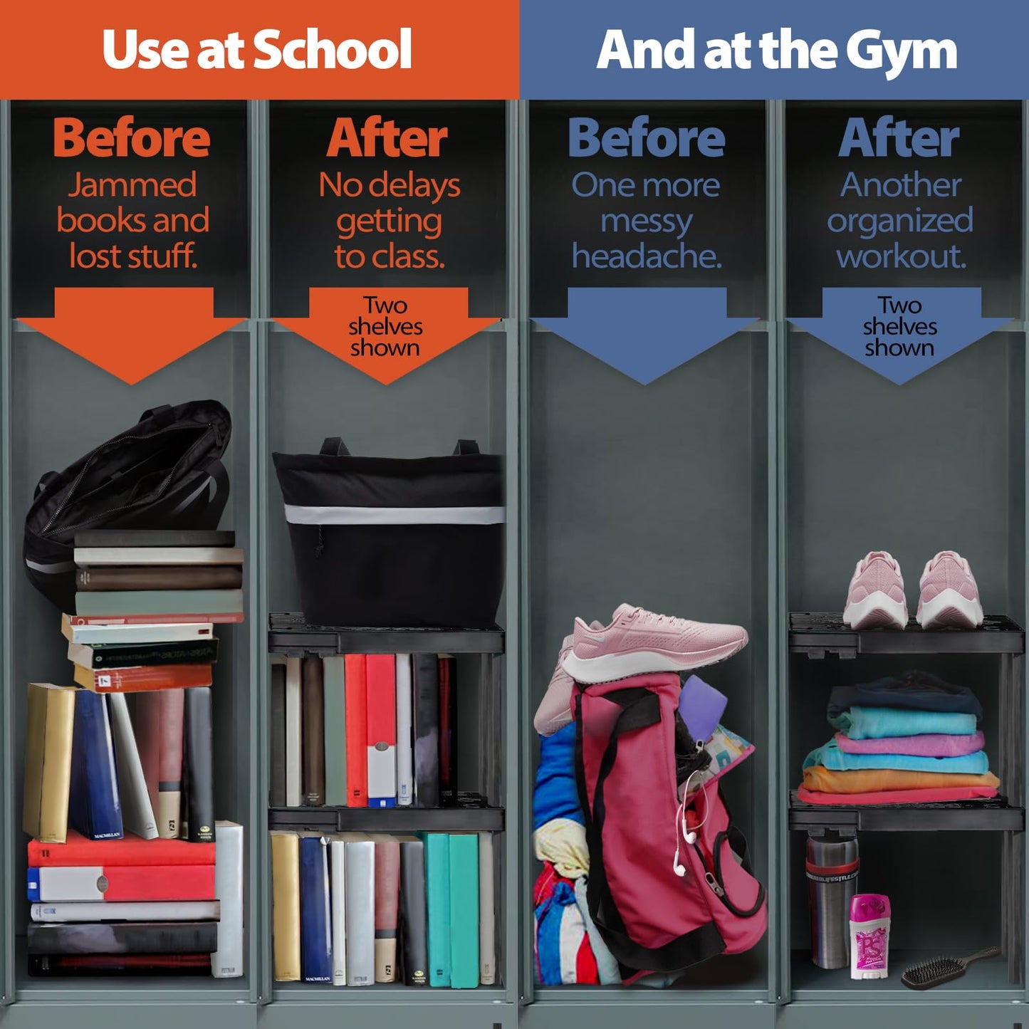 Piffny Locker Organizer Shelf? Adjustable Width and Height, Stackable, Ideal Locker Shelf for School, Office, Gym Lockers, or Even Kitchen Cabinets