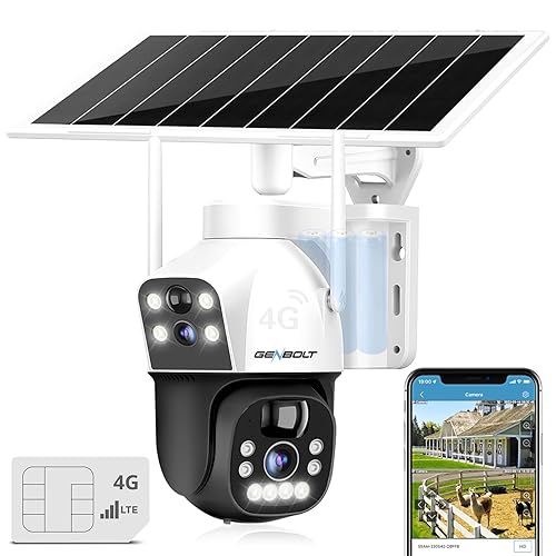 GENBOLT 3G/4G LTE Cellular Solar Security Camera Outdoor Wireless, 8W 15600mAh Battery Operated Surveillance IP Camera No WiFi, Dual Lens Spotlight