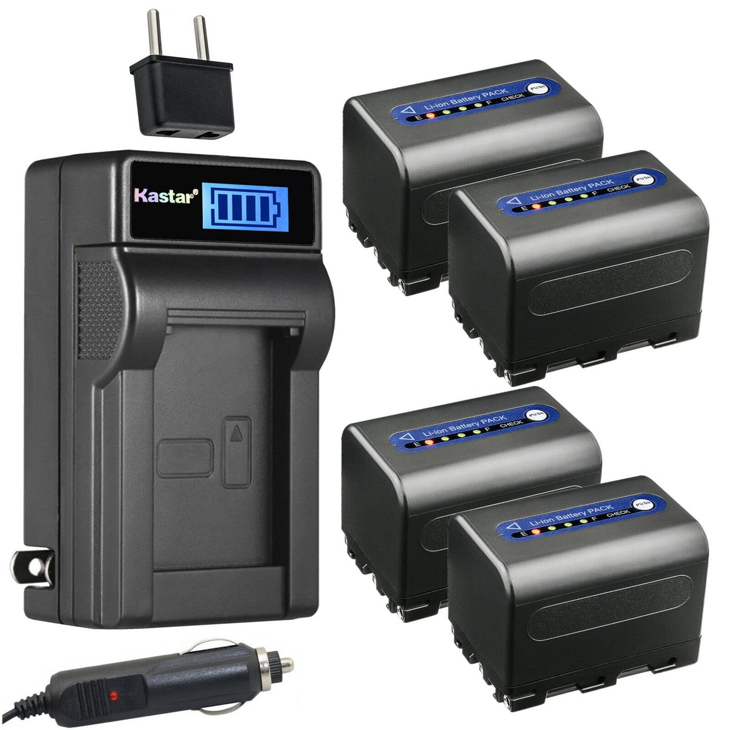 Kastar 4-Pack NP-QM71D Battery and LCD AC Charger Compatible with Sony NP-FM70, NP-FM71, NP-QM71, NP-FM90, NP-FM91, NP-QM91, NP-QM91D, MVC-CD300