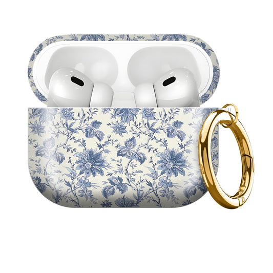 for AirPod PRO 3 2025 Case Shockproof and dustproof Wireless Earbuds case Cover with Golden Ring Keychain(Delicate Blue Flowers)