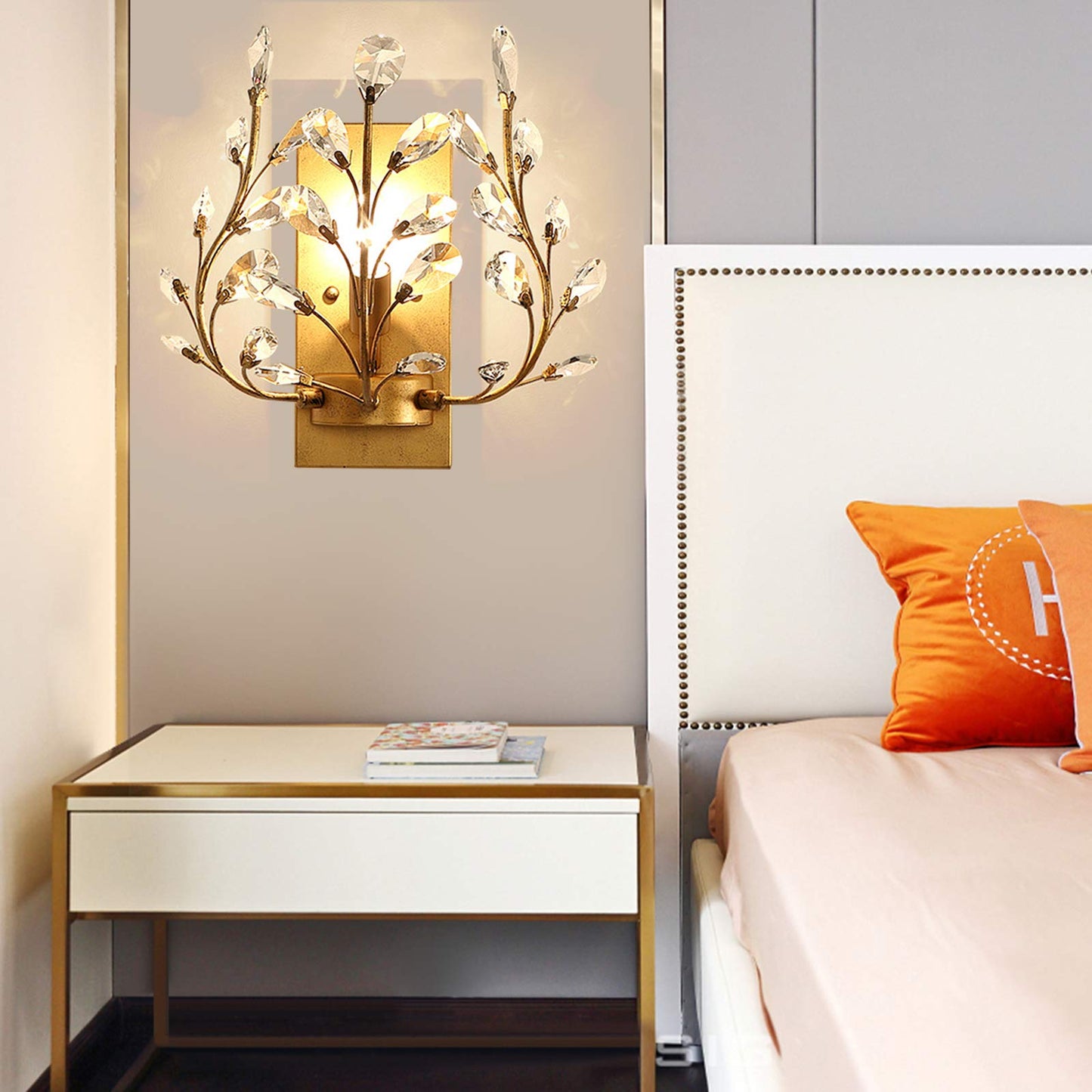 YIYIBYUS LED Golden Crystal Aisle Wall Lamp Lighting, Bedroom Lights Wall Sconce Fixtures Creative Retro Wrought Iron Candle for Dining Room Bathroom