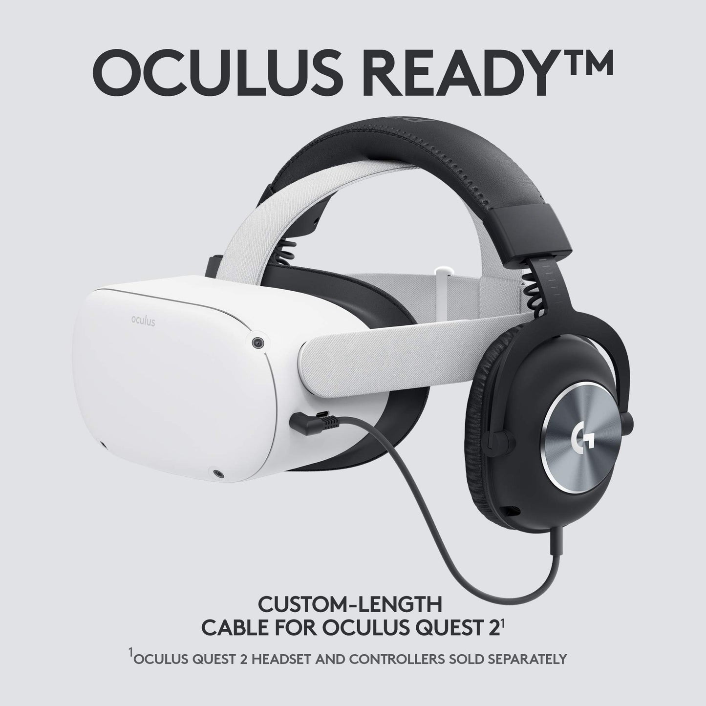 Logitech G PRO Gaming Headset for Oculus Quest 2 - Oculus Ready - Custom-Length Cable - PRO-G Precision Gaming Audio Driver - Steel and Aluminum Build