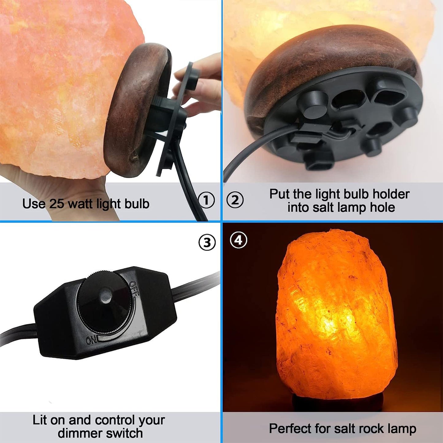Himalayan Salt Lamp Cord, with Dimmer Switch ,Christmas Bulb,Salt Lamp Cord with Dimmer Control and Base Assembly,5 Feet ,E12 Base for Himalayan Salt