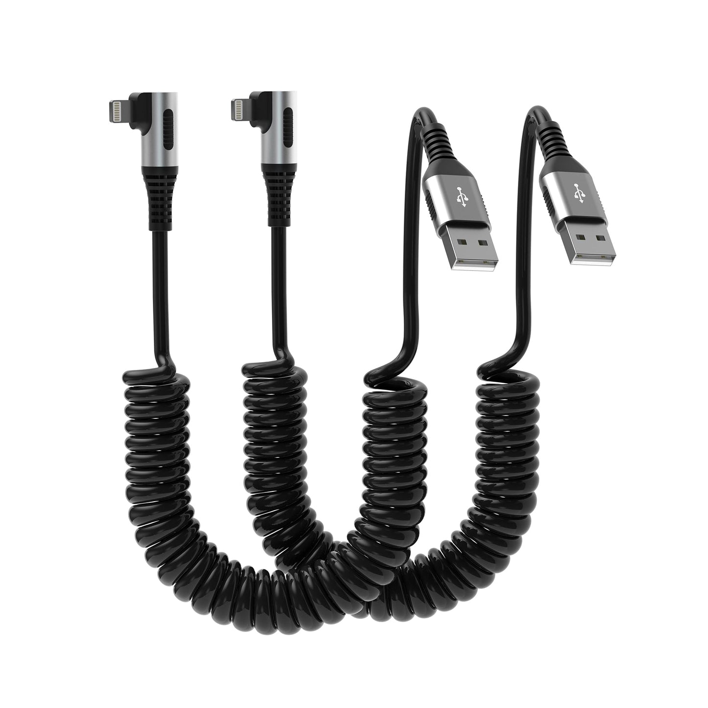 90 Degree Coiled Lightning Cable, 2 Pack iPhone Charger Cable for Apple Carplay [MFi Certified], USB Fast Charging Coiled Lightning Cable Right Angle…