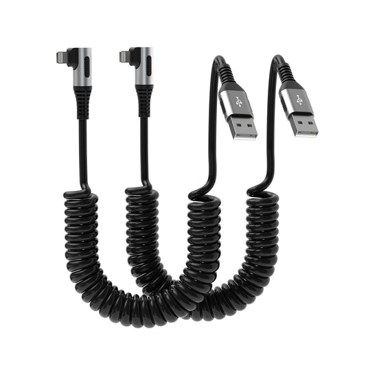 90 Degree Coiled Lightning Cable, 2 Pack iPhone Charger Cable for Apple Carplay [MFi Certified], USB Fast Charging Coiled Lightning Cable Right Angle…
