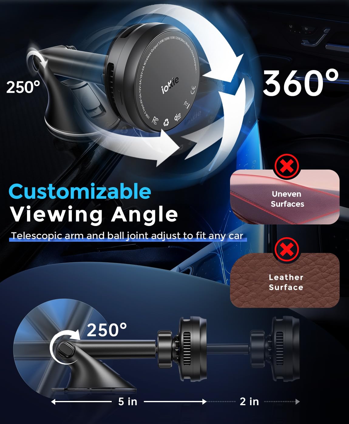 iOttie Velox Pro Qi2.2 25W Fast Charging Magnetic Wireless Car Charger, Dash & Windshield Mount, Built-in Fan Cooling, for iPhone 12/13/14/15/16/17