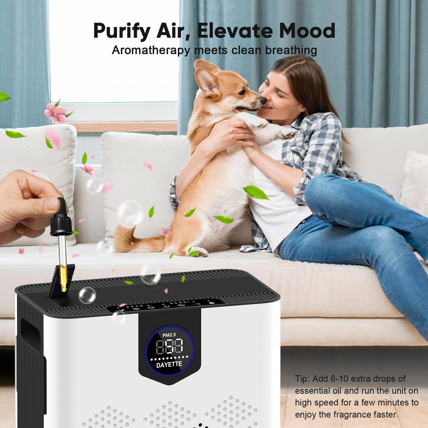 DAYETTE Air Purifier for Home Large Room Up to 3000Ft², 2x H14 HEPA Filters