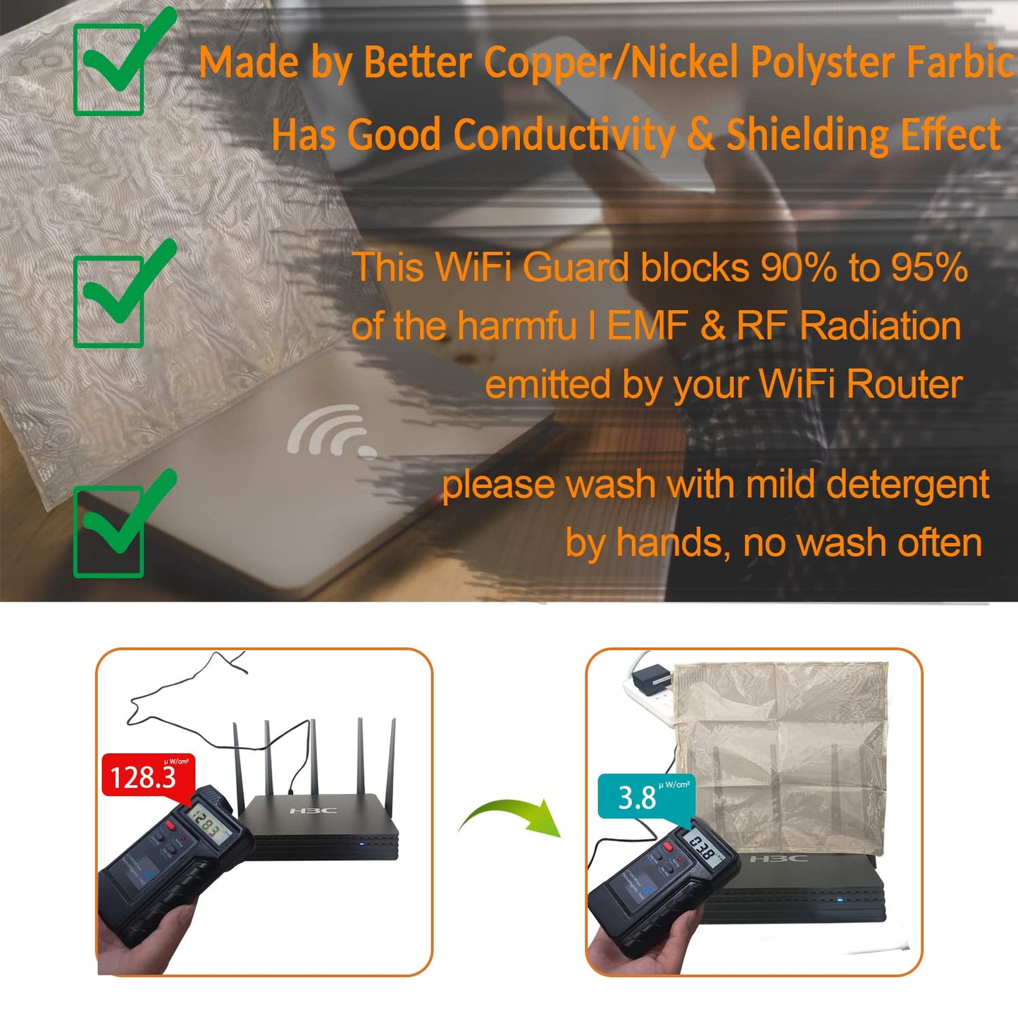 WiFi Router EMF Protection Cover, Radiation Shielding Faraday Cage for Router, 99.999% Blocking, 13.8"x15.7"