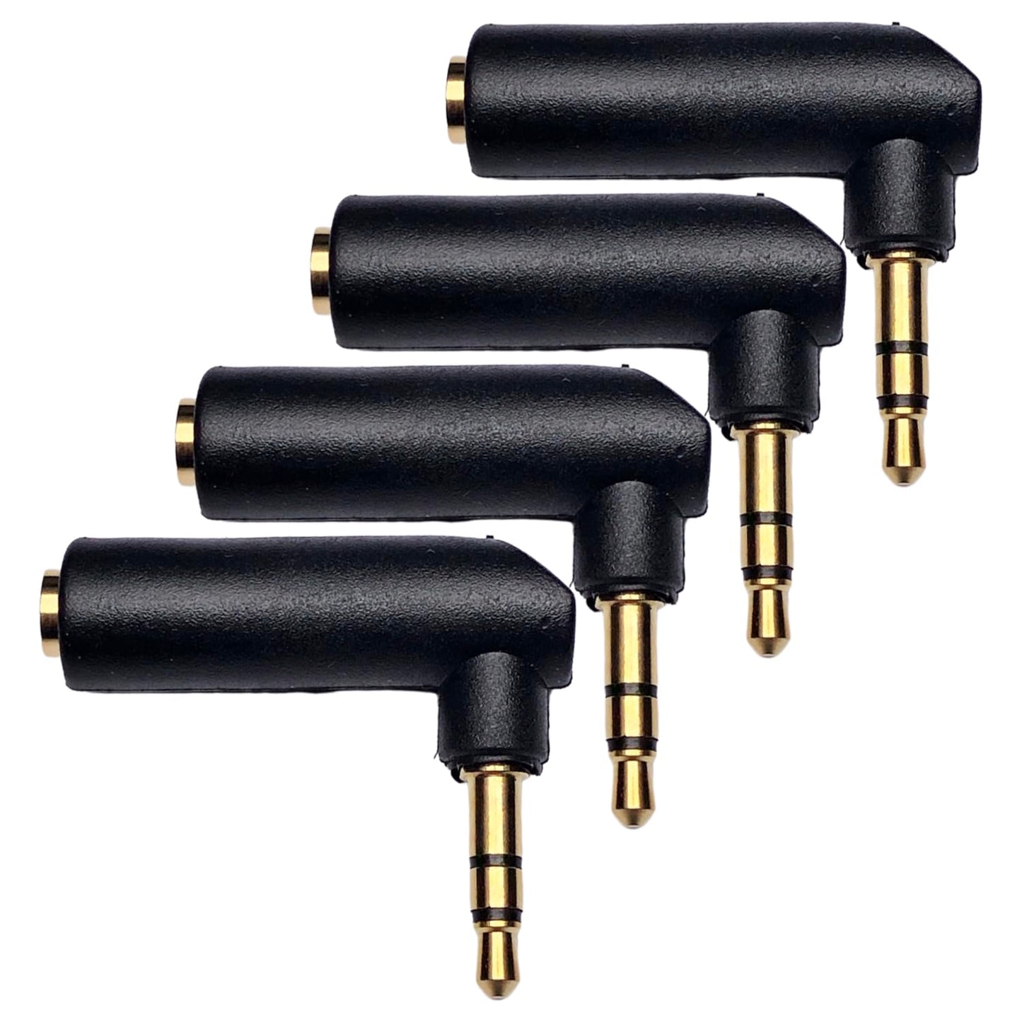 CESS 3.5mm Right Angle Male to Female Stereo Adapter, L Shape AUX Extender, Gold Plated Plug, 4 Pack