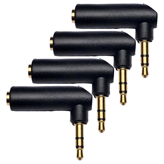 CESS 3.5mm Right Angle Male to Female Stereo Adapter, L Shape AUX Extender, Gold Plated Plug, 4 Pack