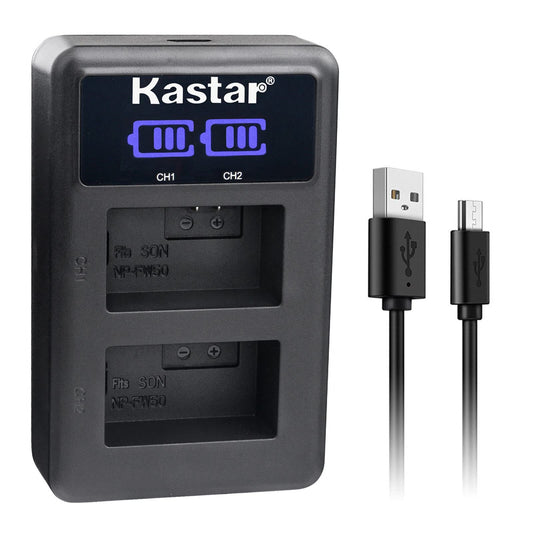 Kastar NP-FW50 LED2 USB Battery Charger Compatible with Sony SLT-A33, SLT-A35, SLT-A37, SLT-A55, ZV-E10, Cyber-Shot DSC-RX10, Cyber-Shot DSC-RX10 II