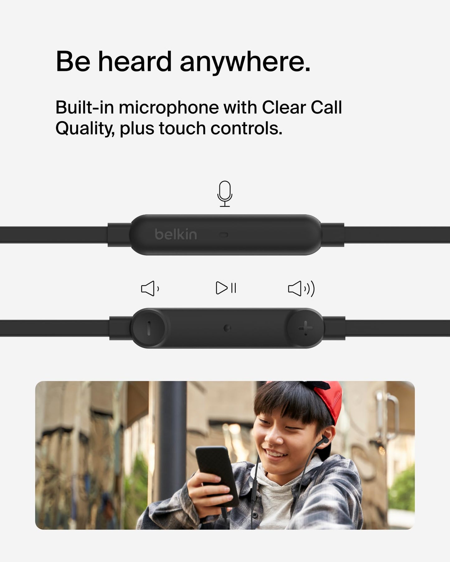 Belkin USB-C Wired Earbuds, Adjustable Volume Limiter, IPX5