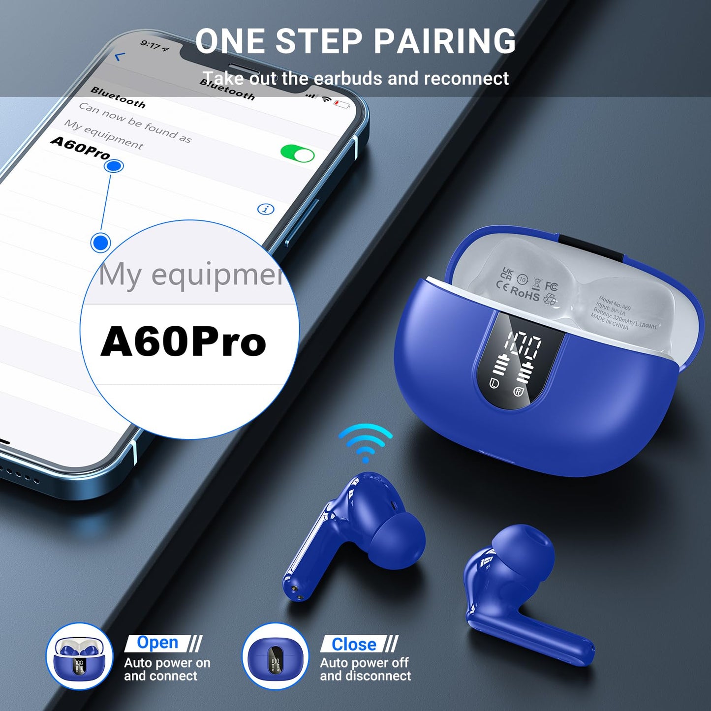 Wireless Earbuds, 2024 Wireless Headphones HiFi Stereo Earphones with 4 ENC Noise Canceling Mic, 42Hs Playtime In Ear Earbud, Bluetooth 5.3 Sport