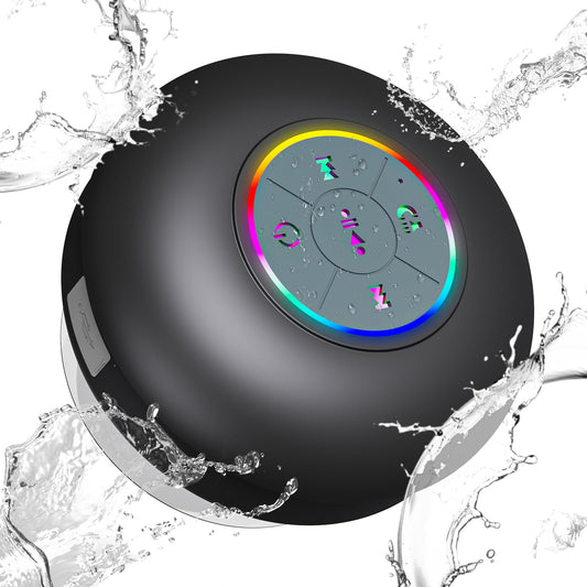 FKLBBLPM Shower & Outdoor Speaker - 10M Bluetooth, Suction Cup Powerhouse IPX7 Waterproof & Dustproof w/RGB Party Lights - Ultimate Bath