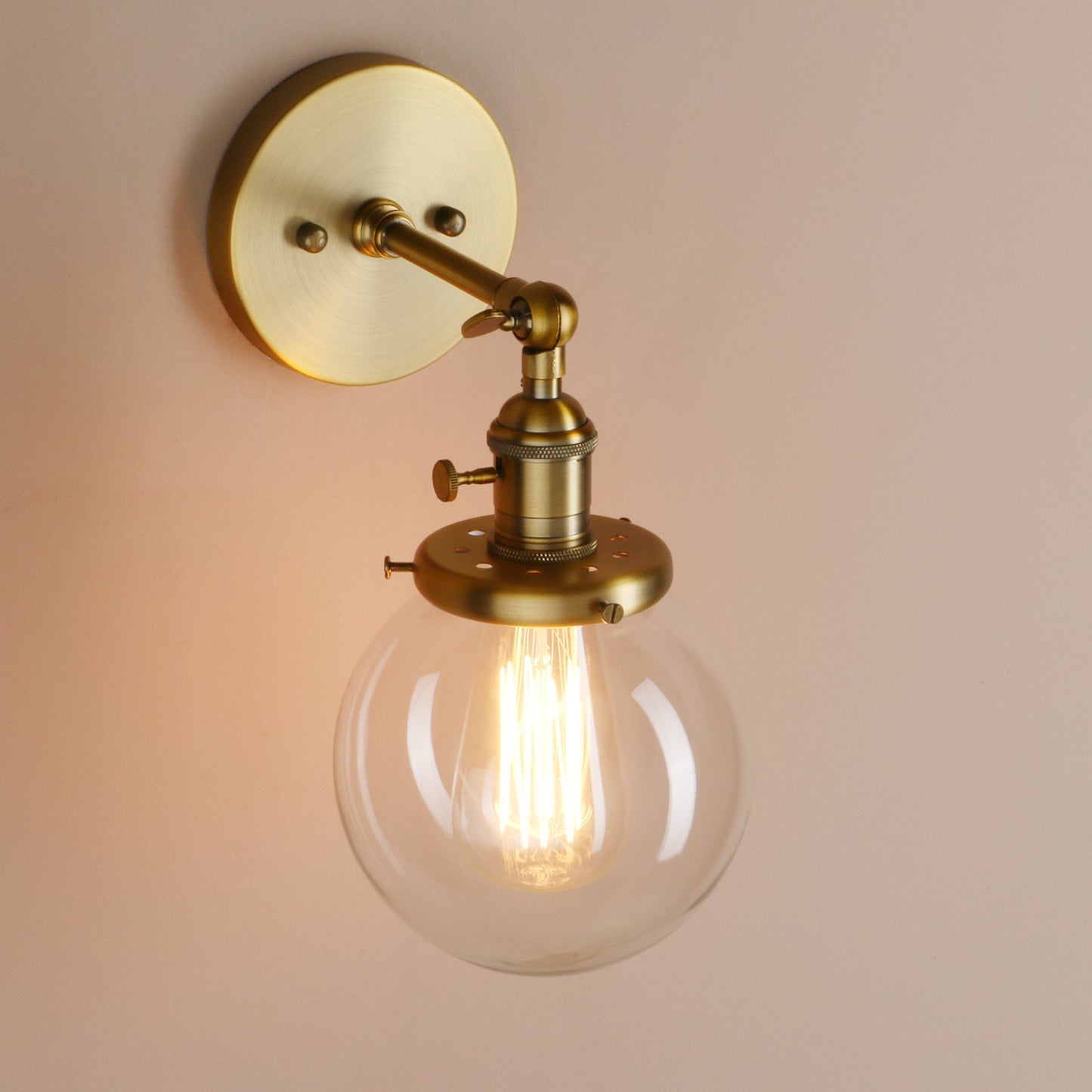 Pathson Industrial Vintage Wall Lamp Dia 5.9" with Round Clear Glass Globe Shade Loft Simple Home Design Wall Light Fixture Wall Mount Light Sconces