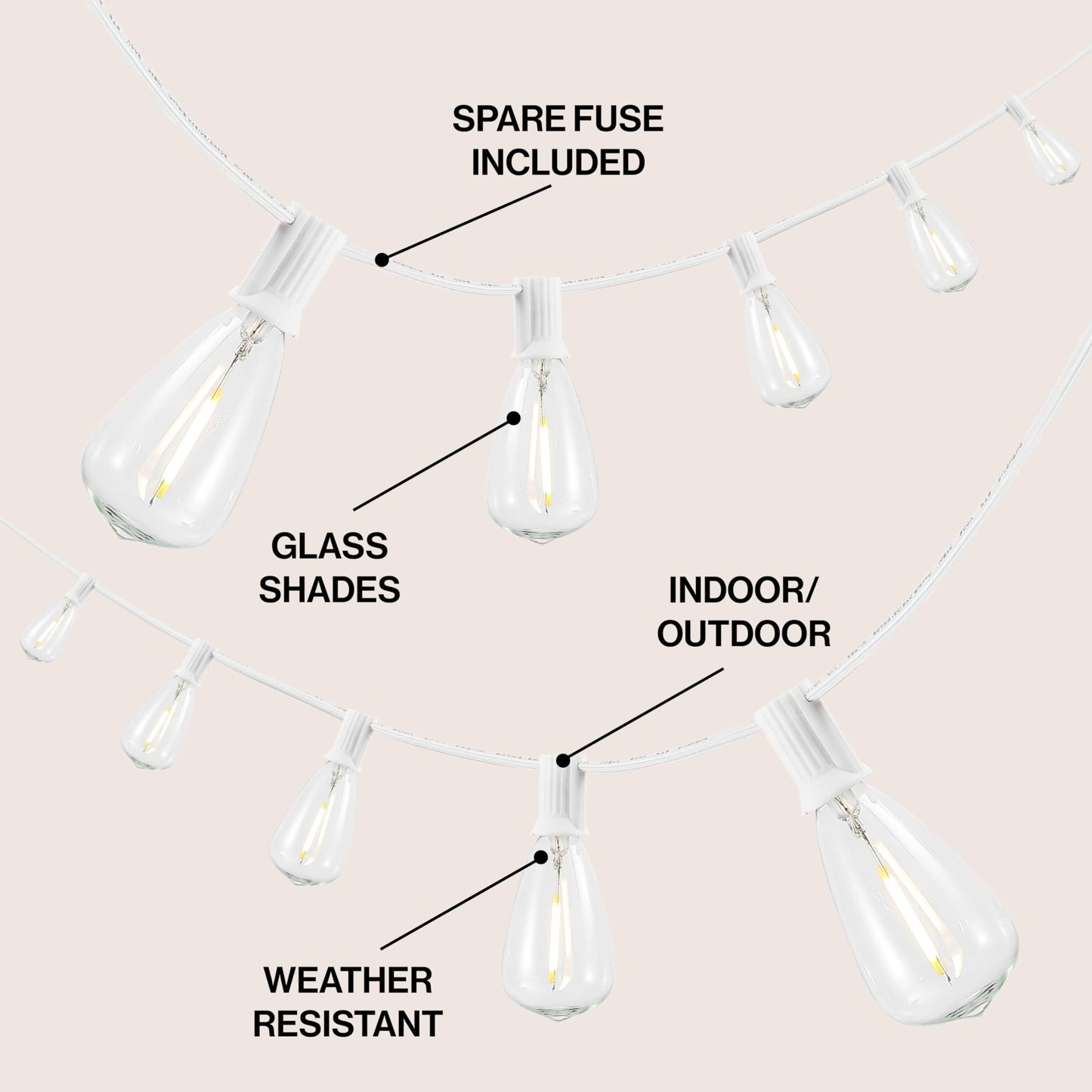 JONATHAN Y 10' White - LED 10-Light Indoor/Outdoor String Lights, Half-Chrome Bulbs, Rustic Industrial Edison Lights for Patio Deck Backyard Wedding