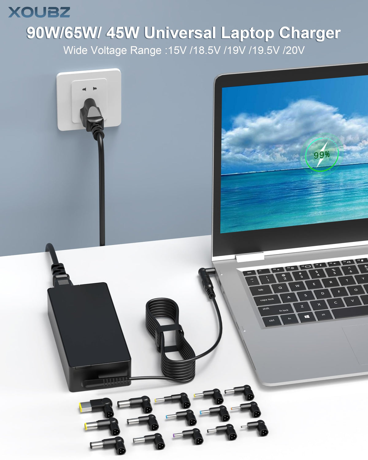 XOUBZ 90W Universal Laptop Charger with 16 Tips AC Adpater for Hp Dell Acer