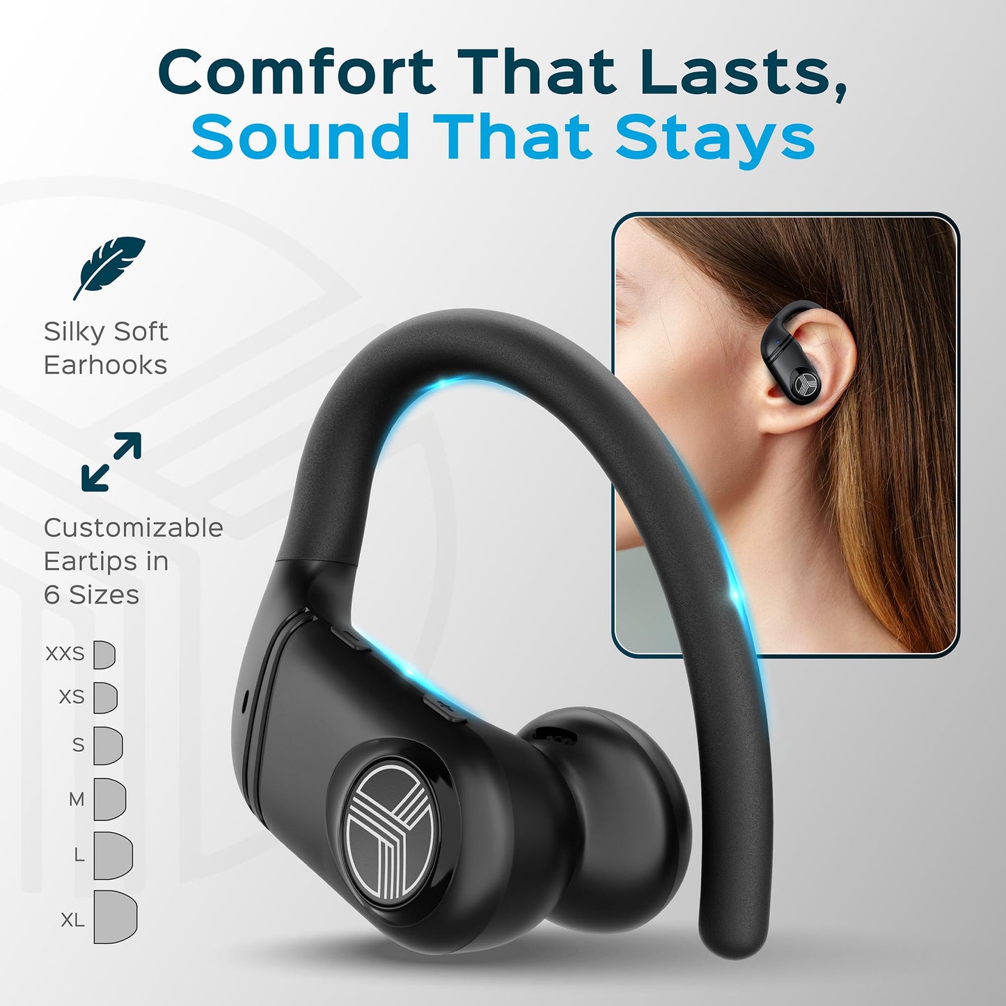 TREBLAB X4 Wireless Earbuds with Earhooks - 253H Battery, ENC Mic, Bluetooth 5.4, USB-C Charging Case, IPX5 Waterproof, Noise Isolating, for Calls…