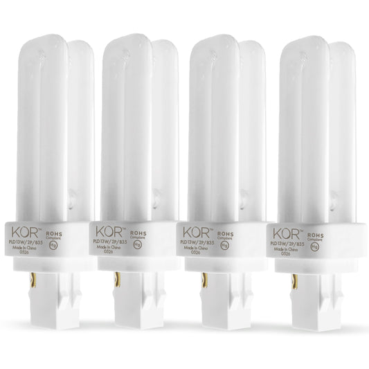 KOR 4-Pack 13W Double Tube CFL Light Bulbs, GX23-2 2-Pin Base, 3500K