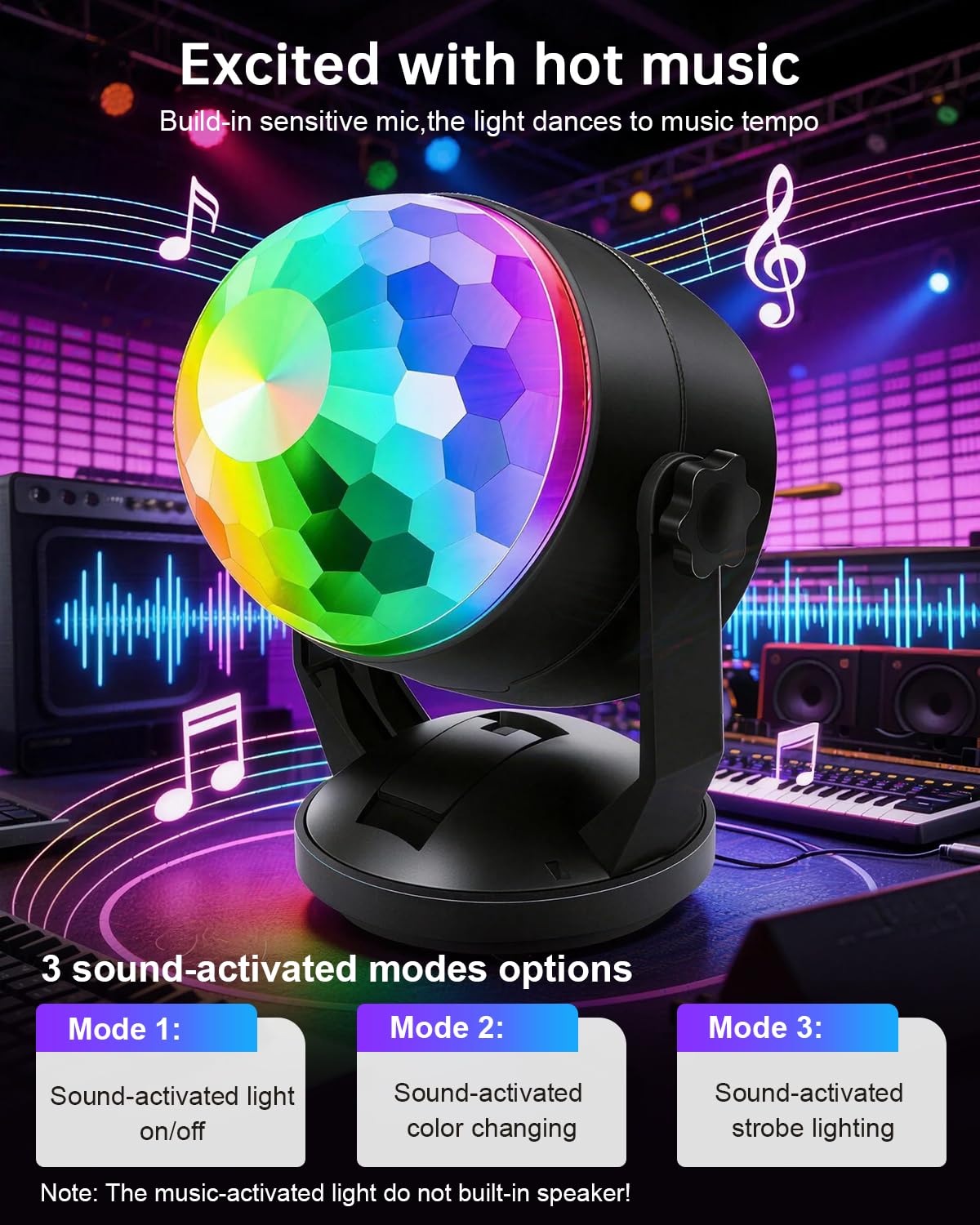 Luditek 2-Pack Portable Sound Activated Party Lights Indoor, Battery Powered/USB Dj Disco Ball Strobe Lights for Car Room, Adults Gifts, New Years Eve