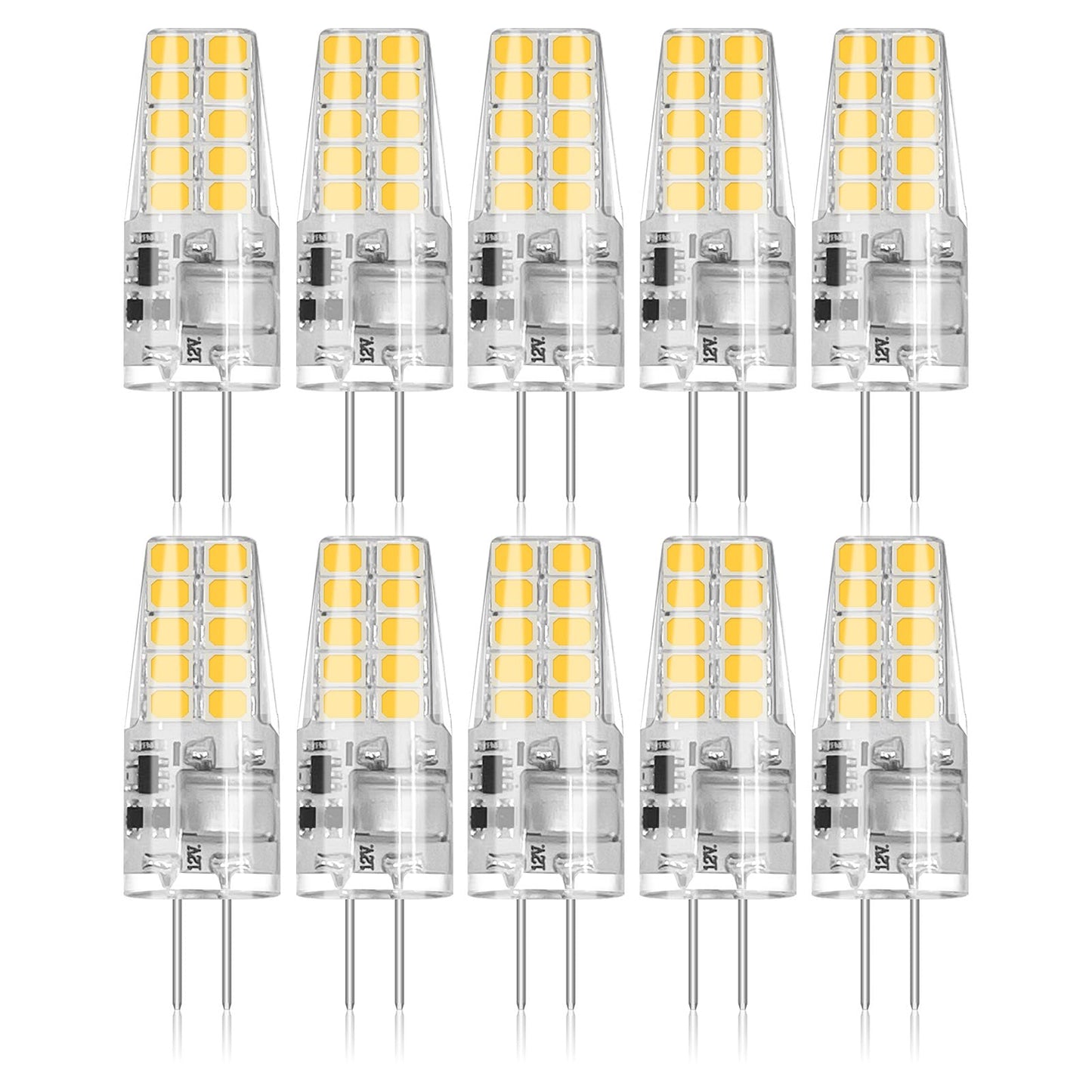 BUBO 10 Pack G4 LED Bulb 2W Equivalent 30W 3000K Warm White 250 Lumens 360°Beam Angle, T3 Halogen Bulb Replacement Landscape Bulbs, AC/DC 12V Led
