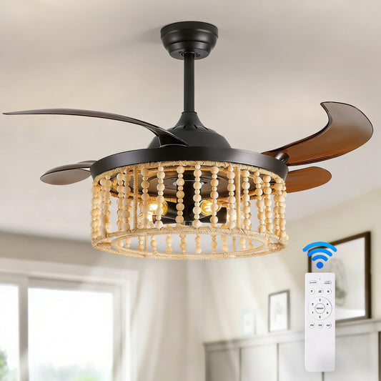 APBEAMLighting 42'' Boho Retractable Ceiling Fan with Light