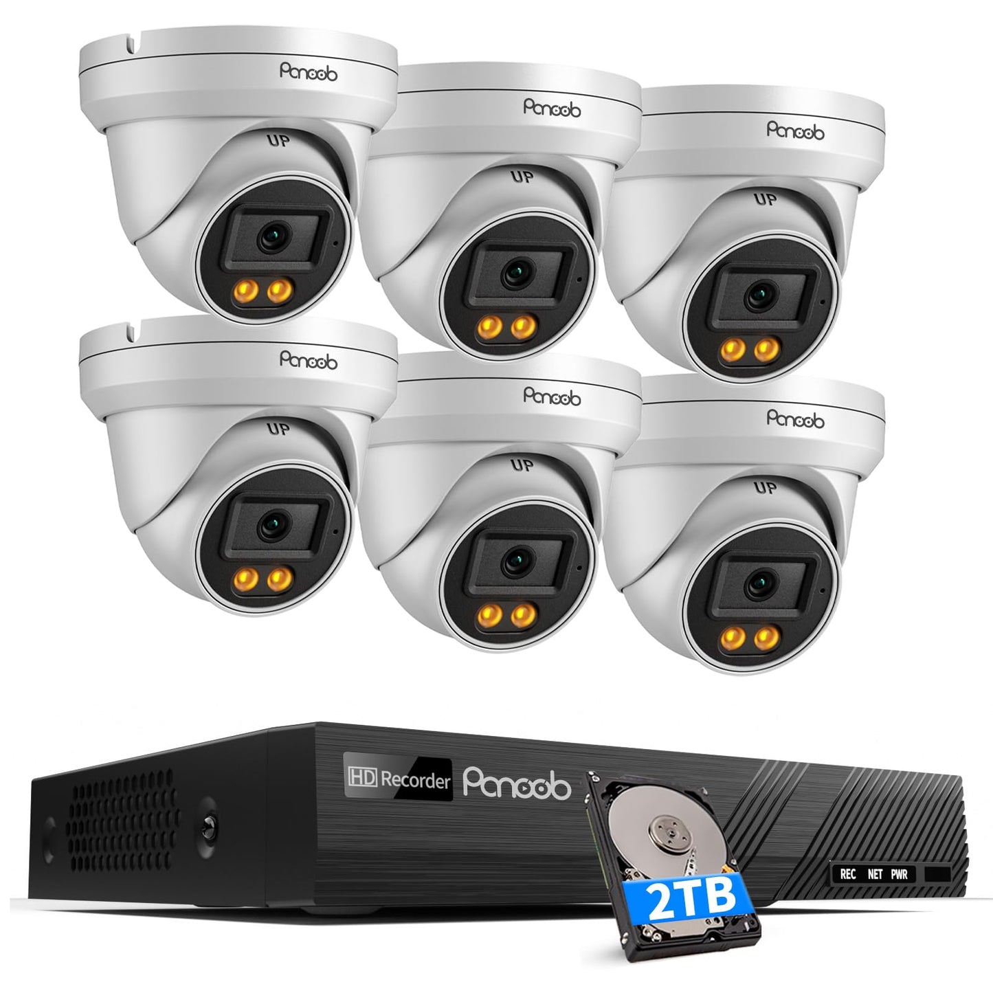 PANOOB 5MP NVR Security Camera System, 6PCS Wired 5MP IP Surveillance Dome Turret Cameras with Person Detection, Smart Dual Lights Color Night Vision