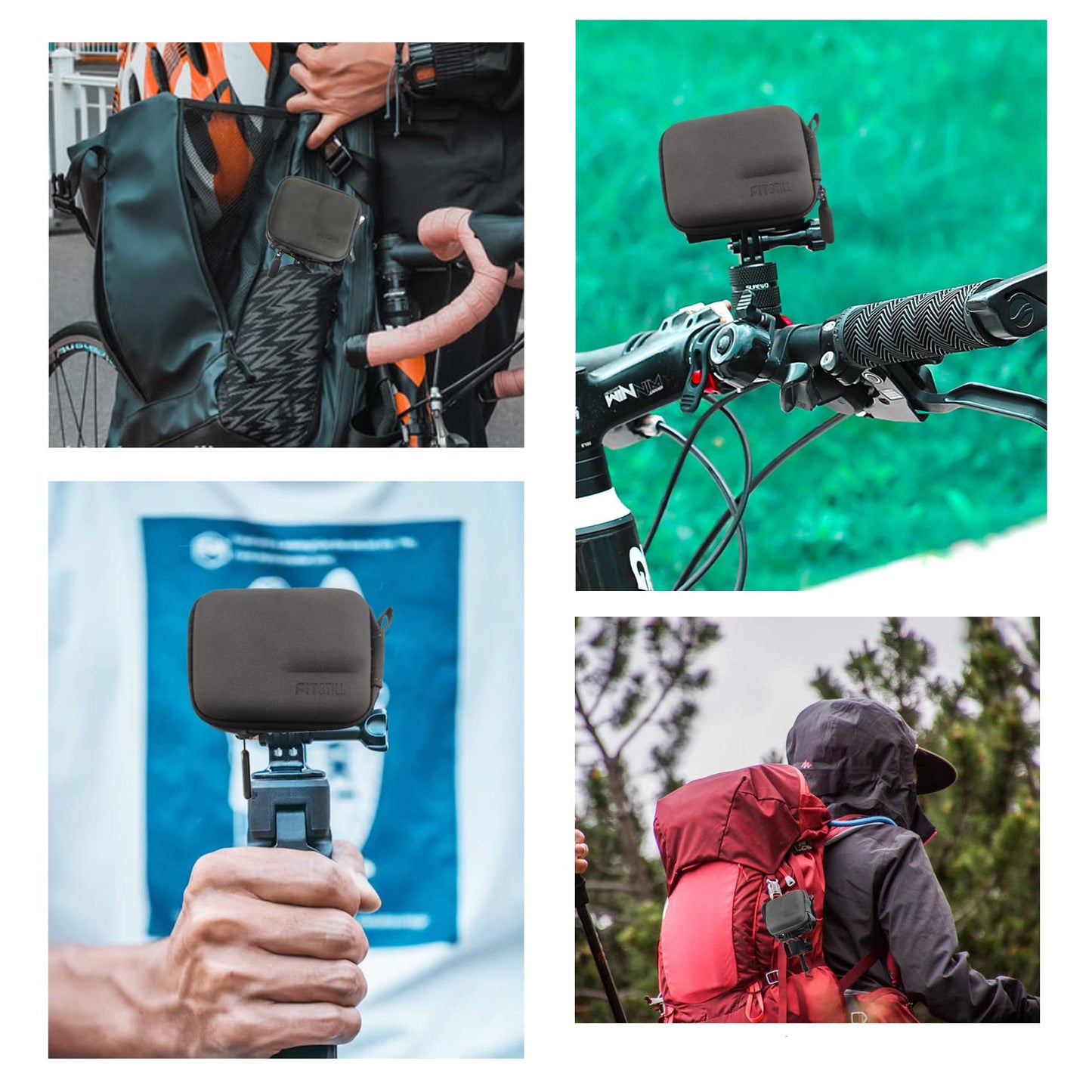 FiTSTILL Grey PU Mini Carrying Case for Go Pro Hero 13/12/11/10/9/8/7/(2018)/6/5 Black,Hard Shell Travel Storage Case for DJI Osmo