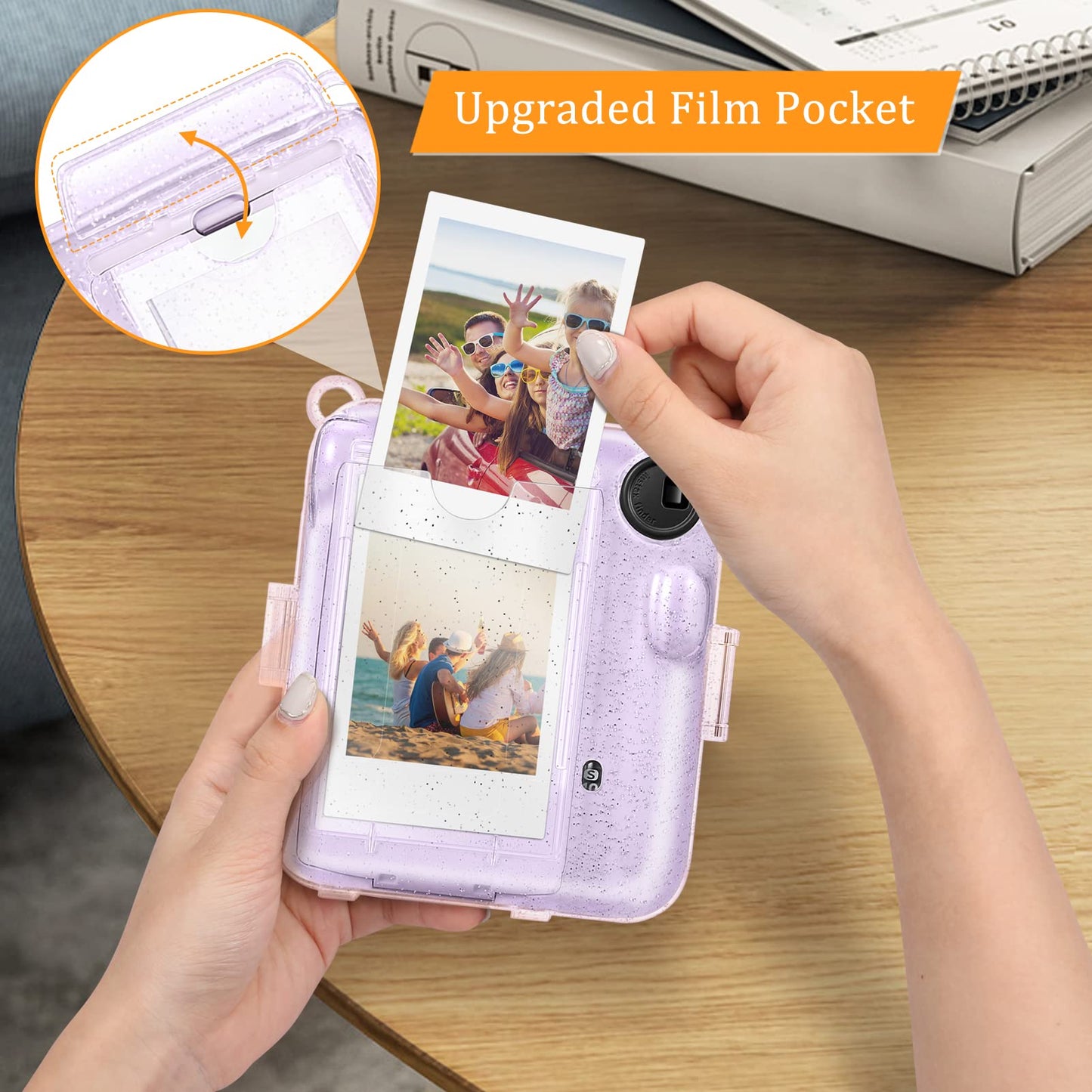 Fintie Protective Clear Case for Fujifilm Instax Mini 12 Instant Camera - Crystal Hard Shell Cover with Upgraded Film Pocket for Storing Photos