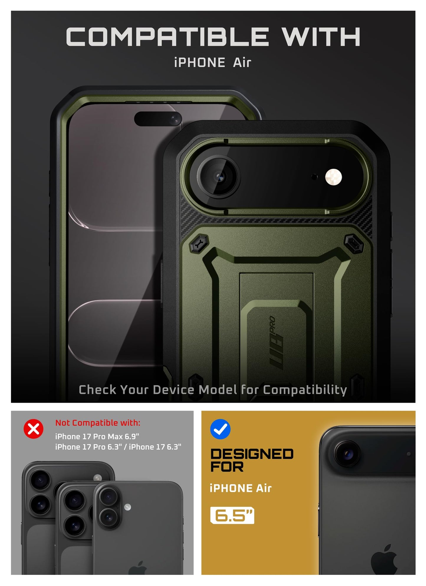 SUPCASE for iPhone Air Case with Camera Control Button (Unicorn Beetle Pro), [Built-in Kickstand & Screen Protector] [Military-Grade Protection] Heavy