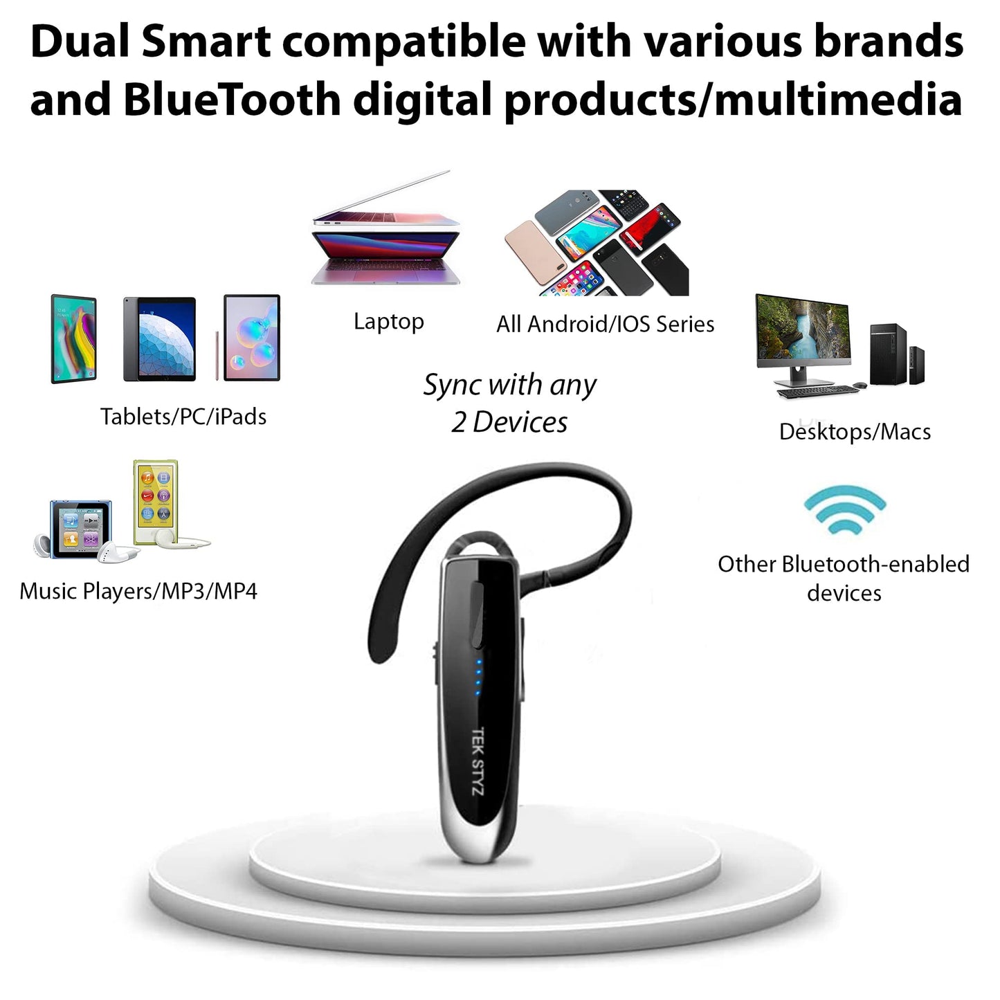 Bluetooth 5.3 Headset Compatible with Google Pixel 6 Wireless Earpiece, IPX5 Waterproof, Dual Microphones, Noise Reduction, 60 Days Standby + 22Hrs…