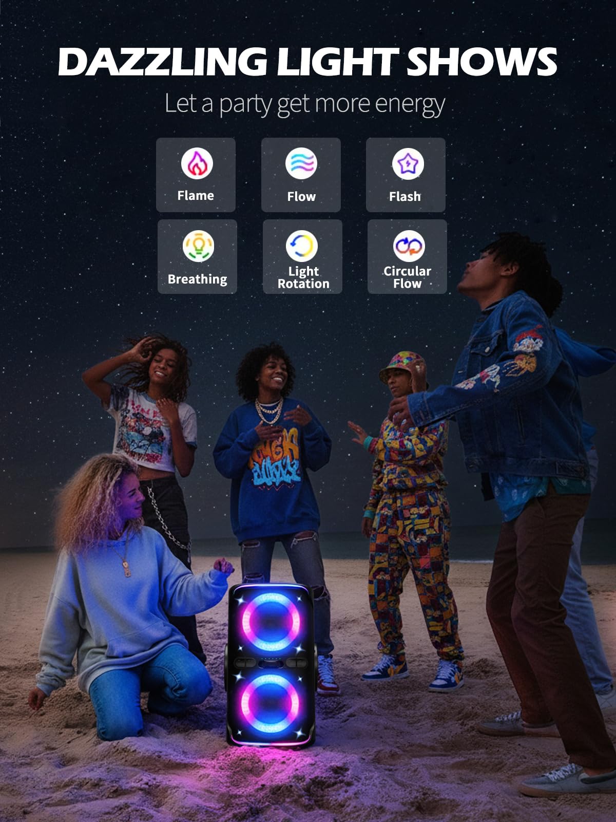 FREEPEAR Party Bluetooth Speaker - 240W Peak Loud Speaker, Dazzling Light Show, Deep Bass, IPX4 Waterproof, 15H Battery, TWS Pairing, BT 5.3 Wireless