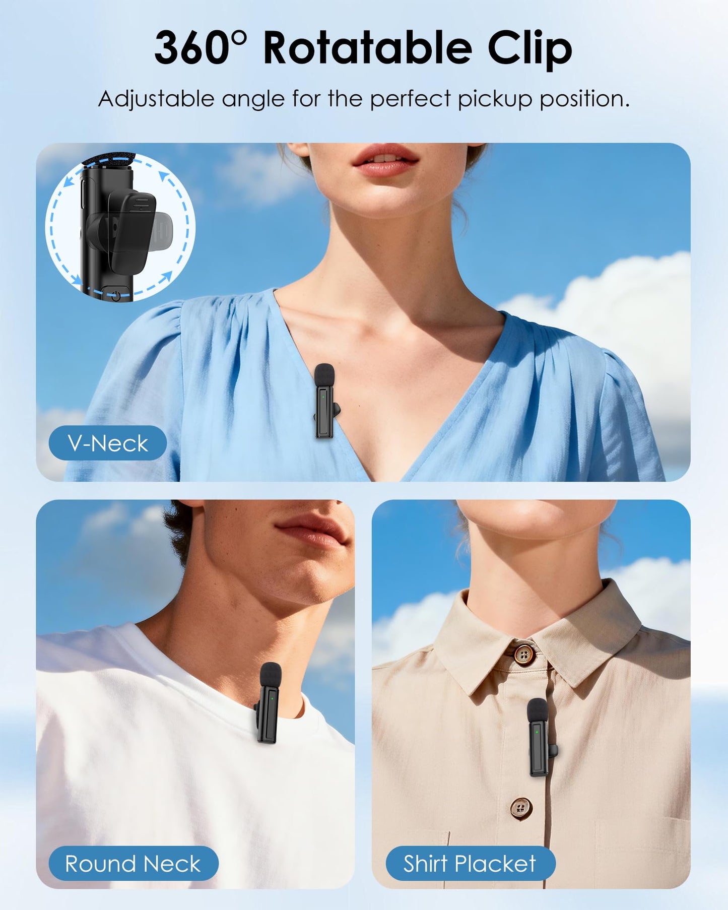 Wireless Mini Microphone for iPhone, iPad, Android, 2 Pack Lavalier Mic with 360° Rotatable Clip, Plug and Play Noise Reduction USB-C Mic for Video