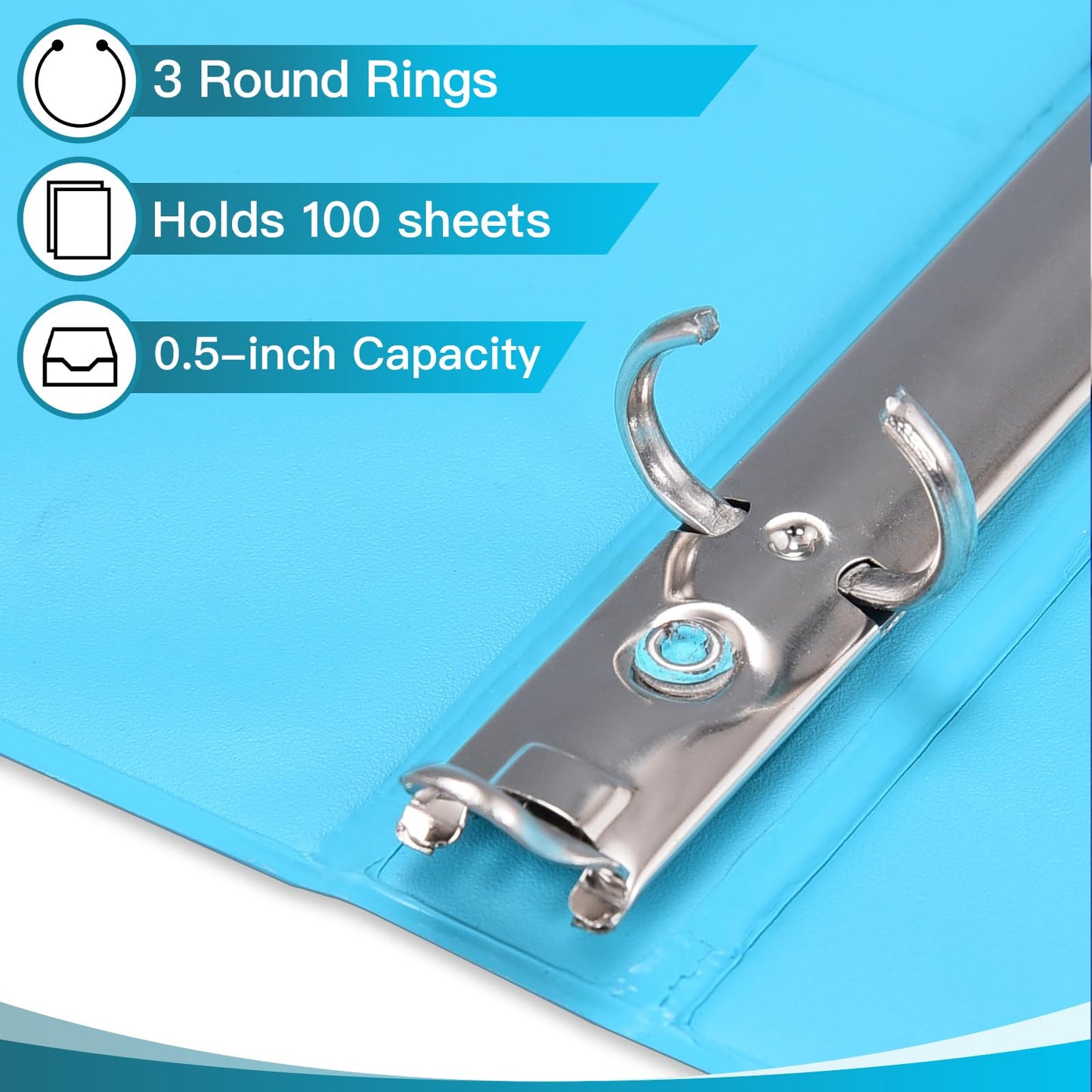 0.5-inch 3-Ring Binder with 2 Interior Pockets, 0.5'' Basic Binders Holds US Letter Size 8.5'' x 11''for Office/Home/Back to School, 6 Pack (Assorted