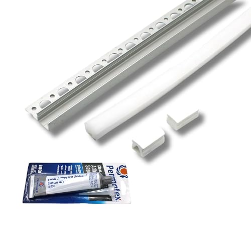 Wired4Signs Nicho Series White LED Tile Edge Light Strip Kit 24V DC Warm White 3000K Waterproof Silicone Profile Dimmable for Bathroom Shower Accent