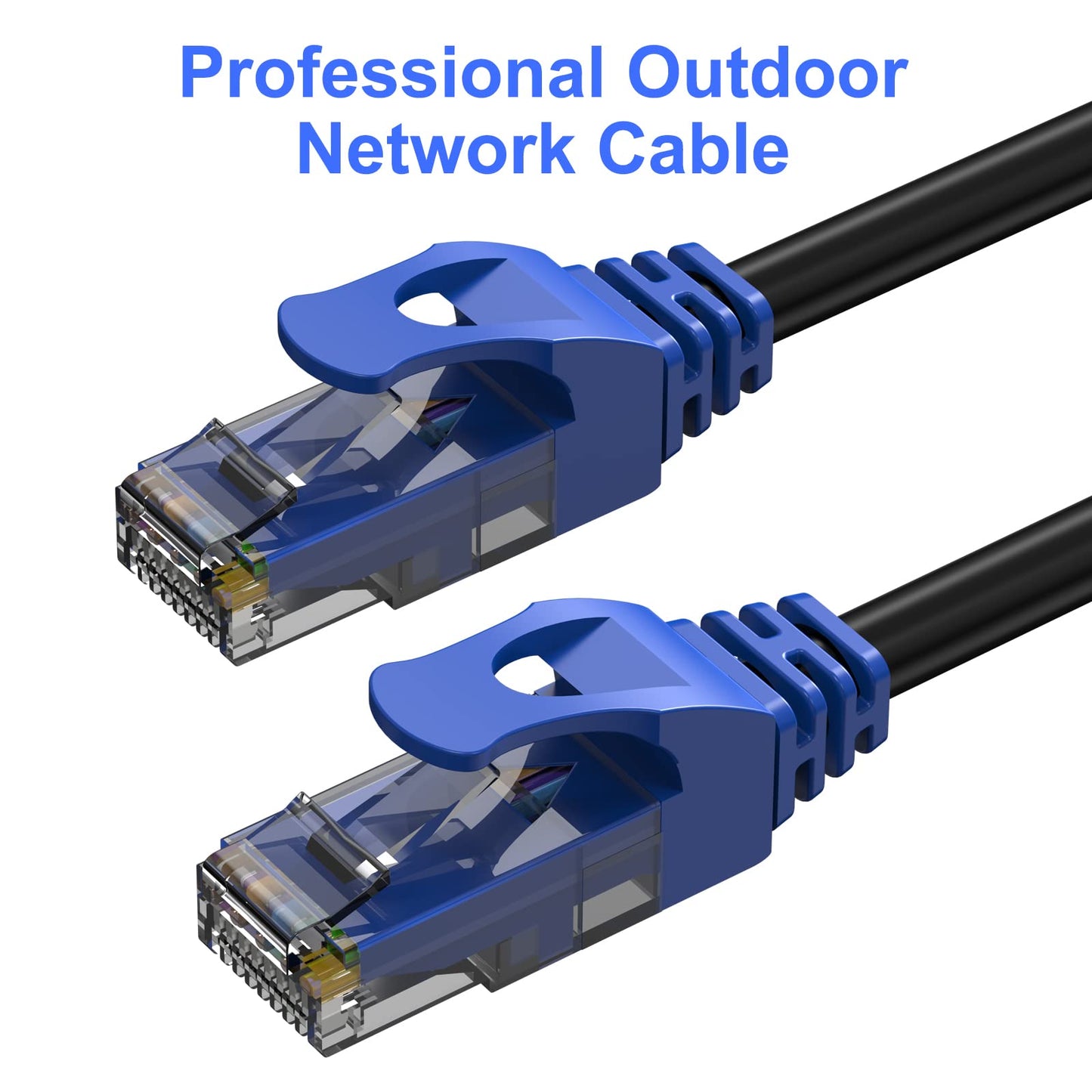 300FT Cat6 Outdoor Ethernet Cable, In-Ground, Heavy Duty Direct Burial, 24AWG CCA Patch Cord, POE, UTP, Waterproof, LLDPE UV Resistant, Network