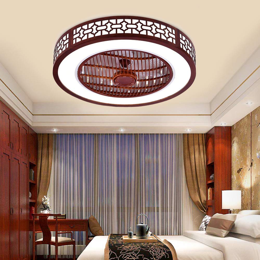 22 Inch Ceiling Fan with Light and Remote Control,Modern LED Semi Flush Mount Light Fandelier,Wood Design,3 Colors 3 Speeds,Enclosed Fan,Quiet