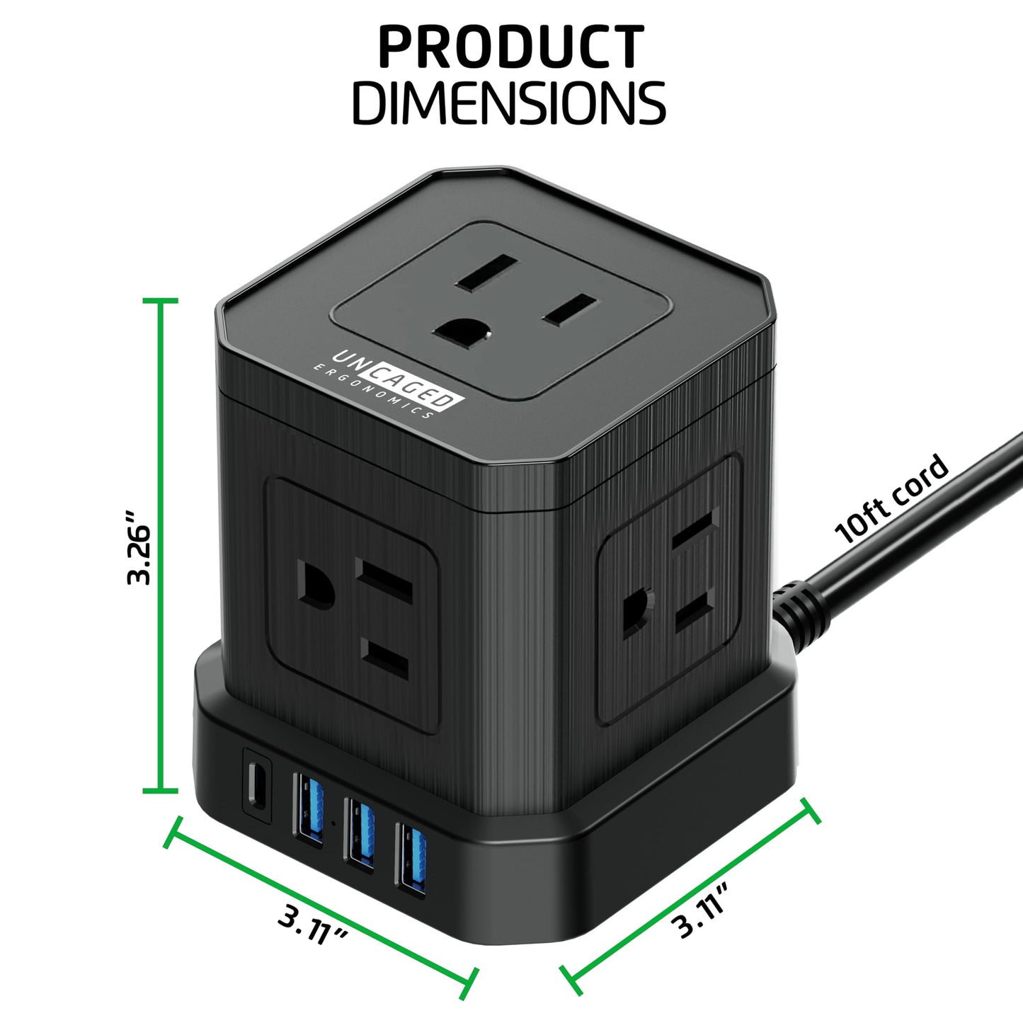 Cube Power Strips with Surge Protection, 10ft Extension Cord with Multiple Outlets, 5 AC Plugs, 3 USB, 1 Usbc Fast Charging Power Strip with USB