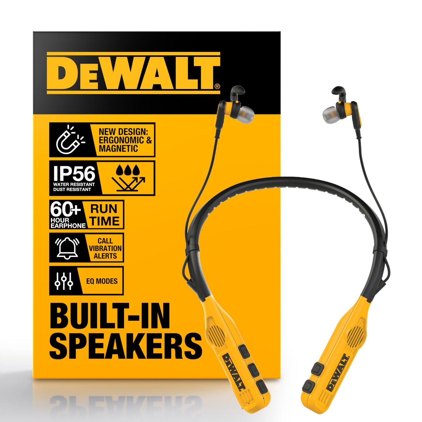 DEWALT Heavy Duty 2-in-1 Neckband Bluetooth Headphones w/Built-in Speakers, Jobsite Wearable Speaker & Around Neck Headphones, Wireless Bluetooth