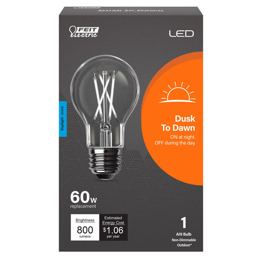 Feit Electric A19 LED Built-in Dusk to Dawn Sensor Intellibulb, 60W Eq