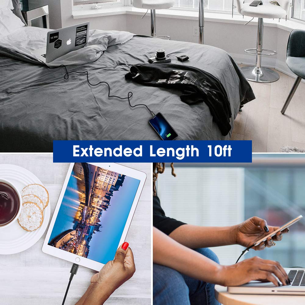 Abosi Charger Cable USB C to Lightning Cable 10Ft [Apple MFi Certified] Durable Braided Nylon Type C to Cable Fast Charge for 12/12 Pro/12 Mini/11…
