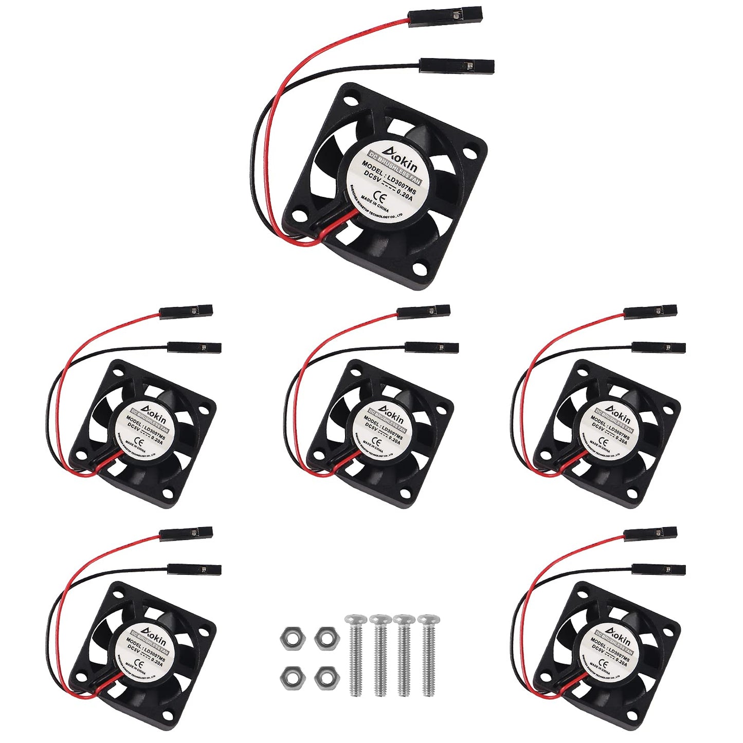 MELIFE 6 pcs Mini Cooling Fan for Raspberry Pi 4/5, 30x30x7mm, Quiet, Long Life, 3.3V/5V DC, Compatible with RPi 5/4/3/2/B+/Zero/Zero W, Robot Project