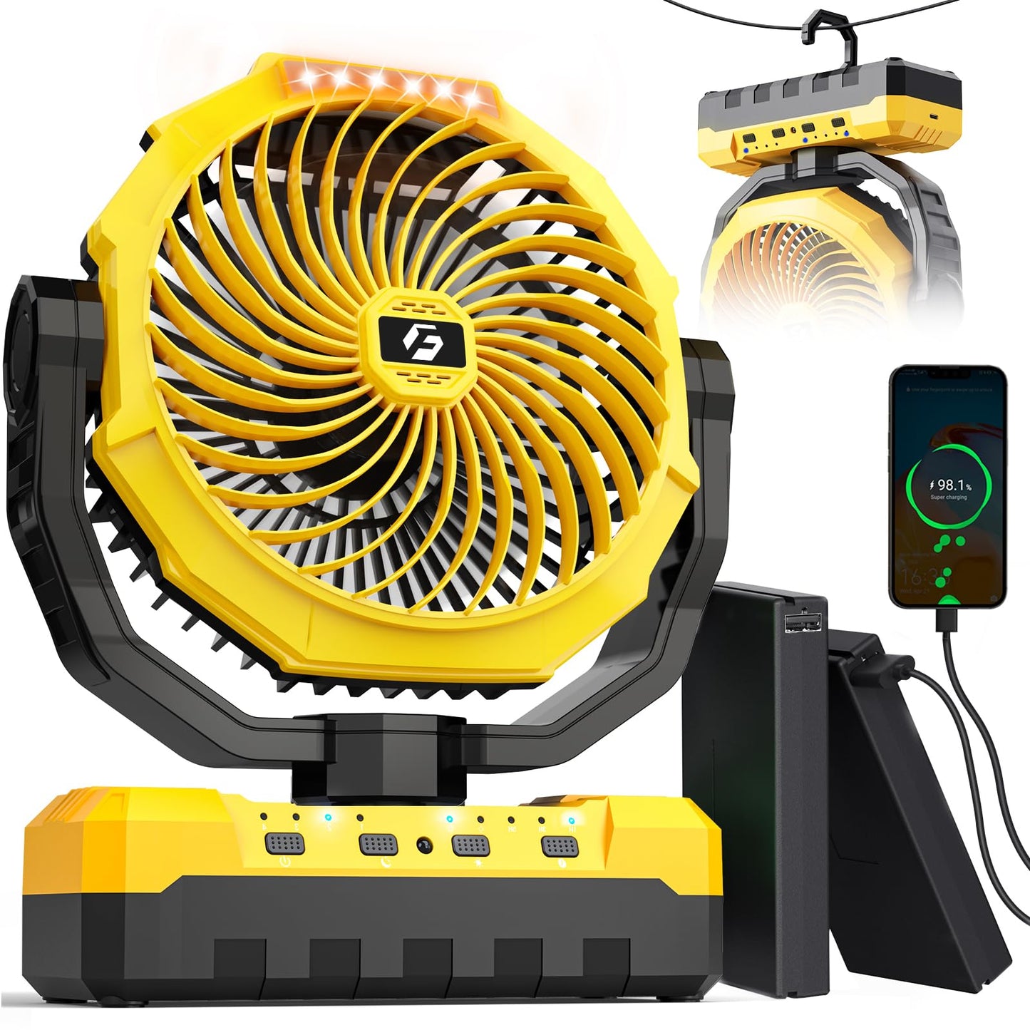 Camping Fan with Detachable Battery,Rechargeable Fan with 127H Working Time