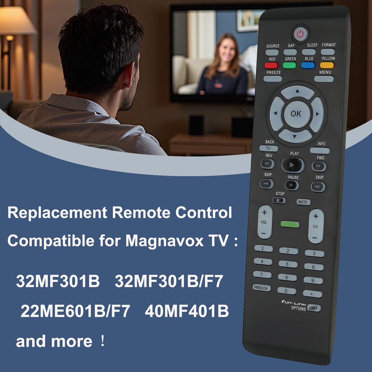 uehba Replacement Remote Control for Magnavox TV 32MF301B 32MF301B/F7 22ME601B/F7 40MF401B