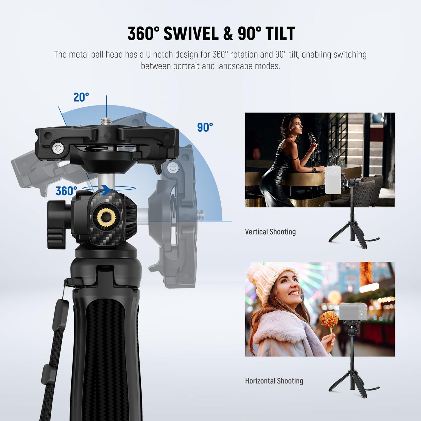 NEEWER TP38 Phone Camera Tripod, 15" Extendable Selfie Stick Metal Stand with Phone Holder, Action Camera Adapter Compatible with Hero 12 11 10 9