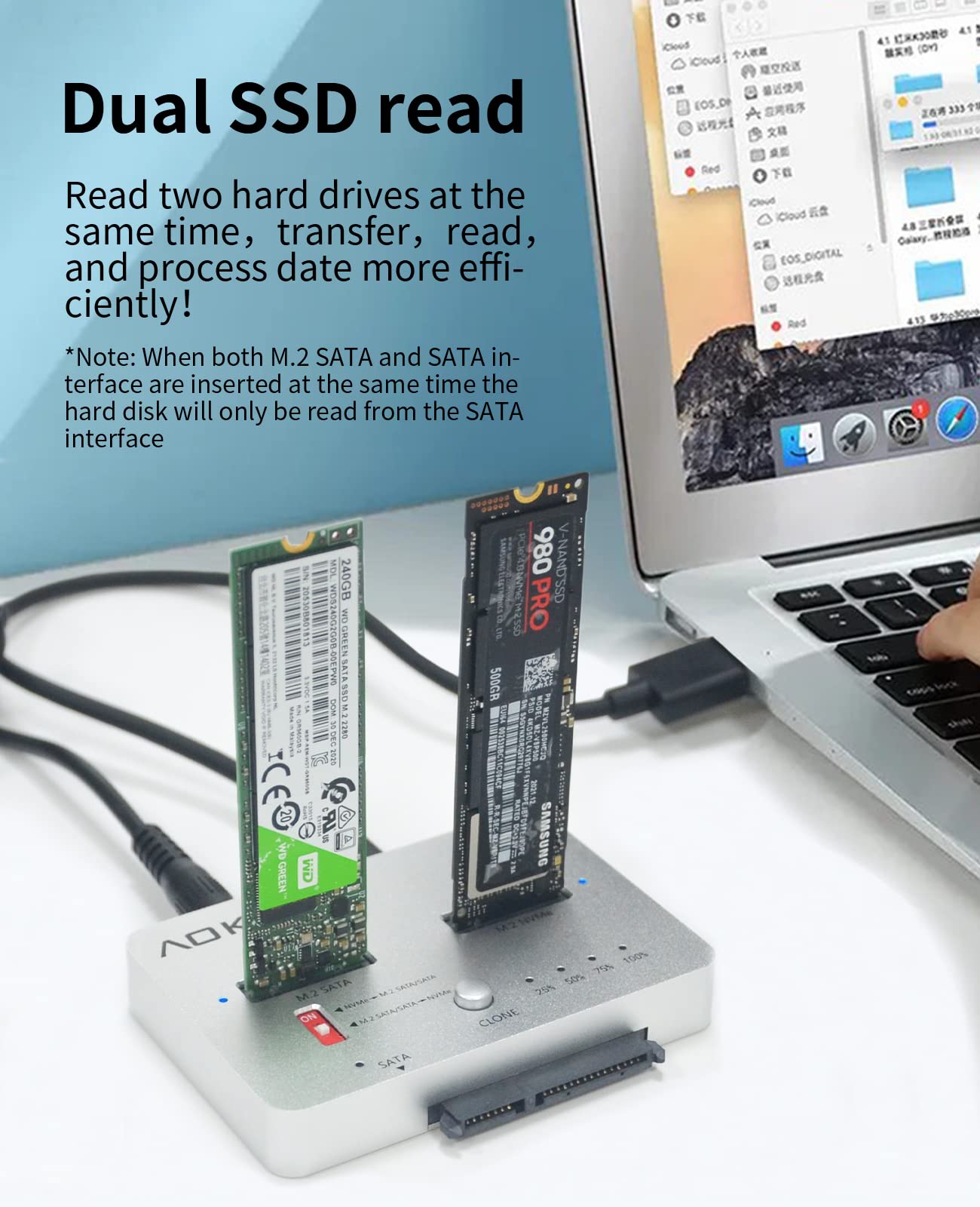 AOKO M.2 Duplicator SATA to NVMe SSD Cloner Docking Staion for NVMe + M.2 NGFF and 2.5" /3.5" SATA SSD/HDD Converter and Reader Bidirectional Offline